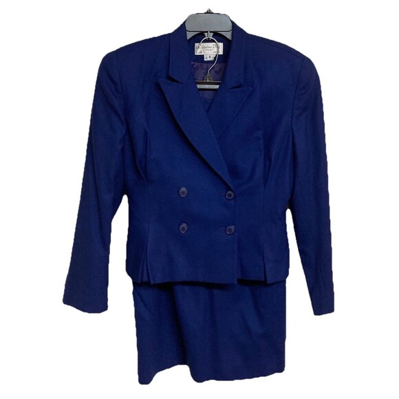 Women's VTG Christian Dior Pencil Skirt Suit Set Double Breasted Blue Sz 8 FLAWS - Picture 1 of 8